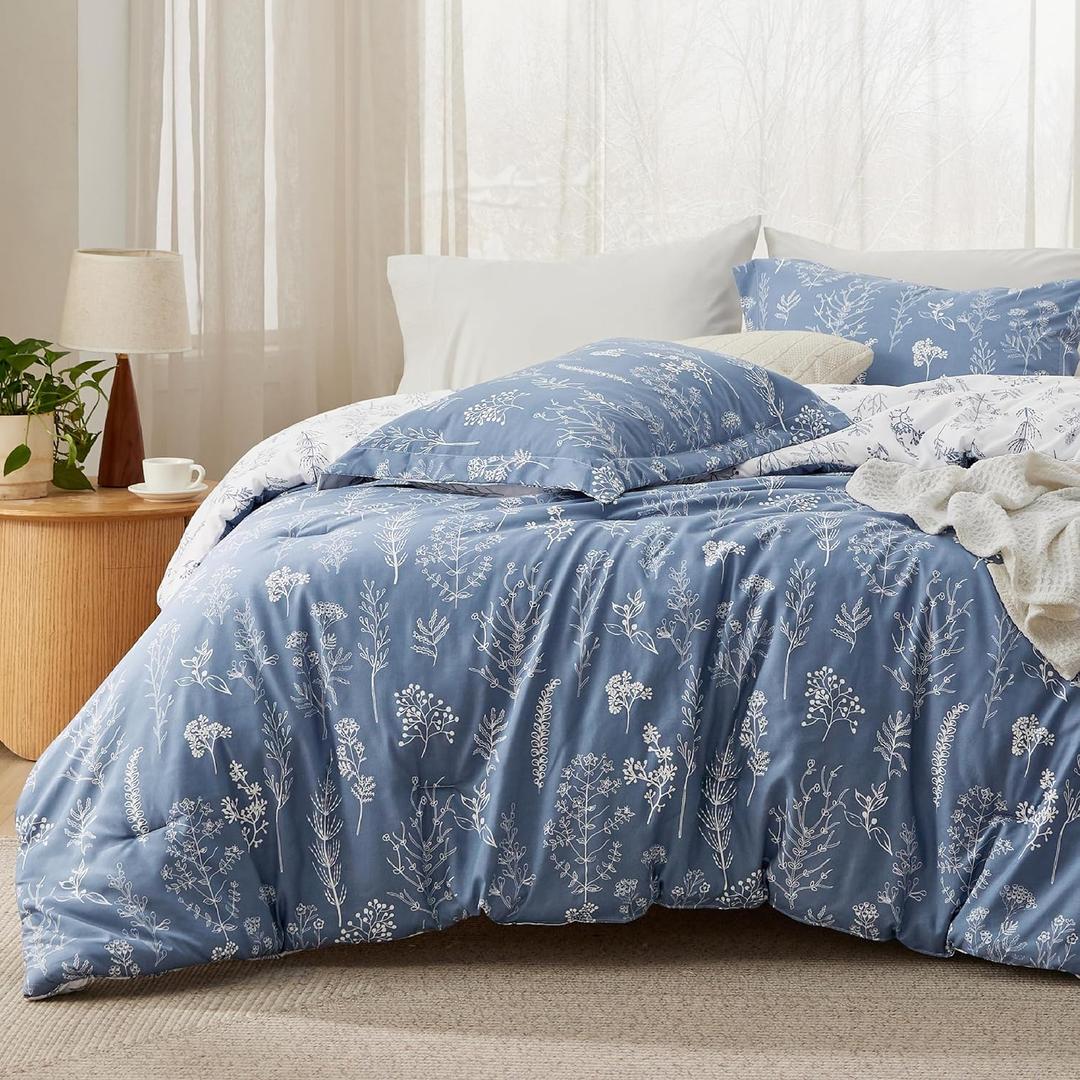 Bedsure Full Comforter Set - Infinity Blue Bed Set, 3 Pieces Cute Floral Bedding, 1 Soft Reversible Botanical Flowers Comforter and 2 Pillow Shams