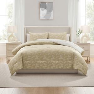 Nestl King Size Comforter Set - Oatmeal Bed in a Bag King Size, 3 Pieces Reversible Bed Set, Soft Floral Bedding Set, All Season Botanical Comforters with Pillow Shams (Oatmeal / Off White)