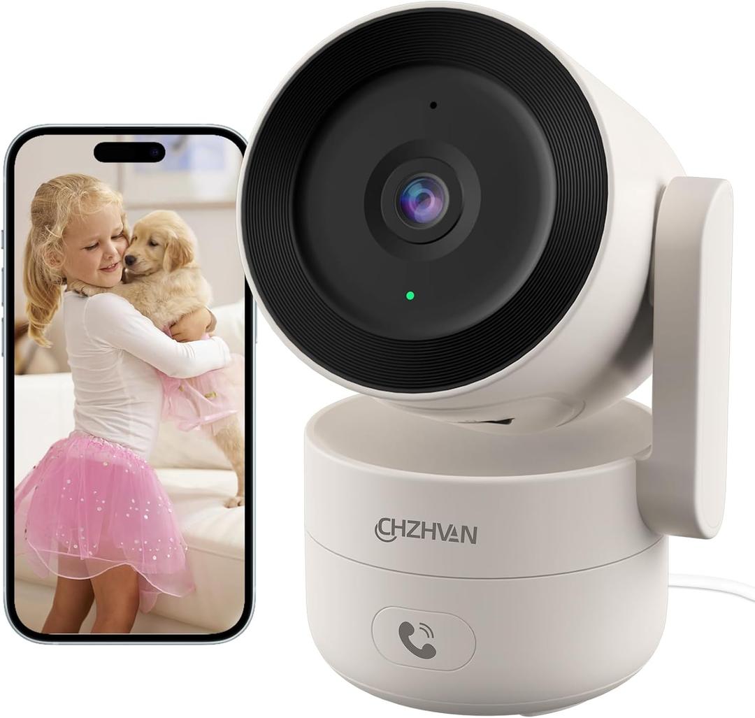 Camera for Home Security Indoor, Pan & Tilt, Cry Detection for Baby, 2.5K 4MP QHD, Night Vision, Motion Detection & Tracking, 2-Way Audio, Nanny, Pet, 2.4G WiFi, Local&Cloud Storage (1 Pack, Ivory)