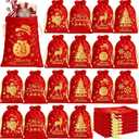 Wesnoy 50 Pcs Christmas Velvet Drawstring Bags Bulk Santa Gift Bags for Candy Wrapping Goodie with Ribbon Drawstring for Xmas Holiday Party Supplies, 6 Styles(5 x 7 Inch,Red)
