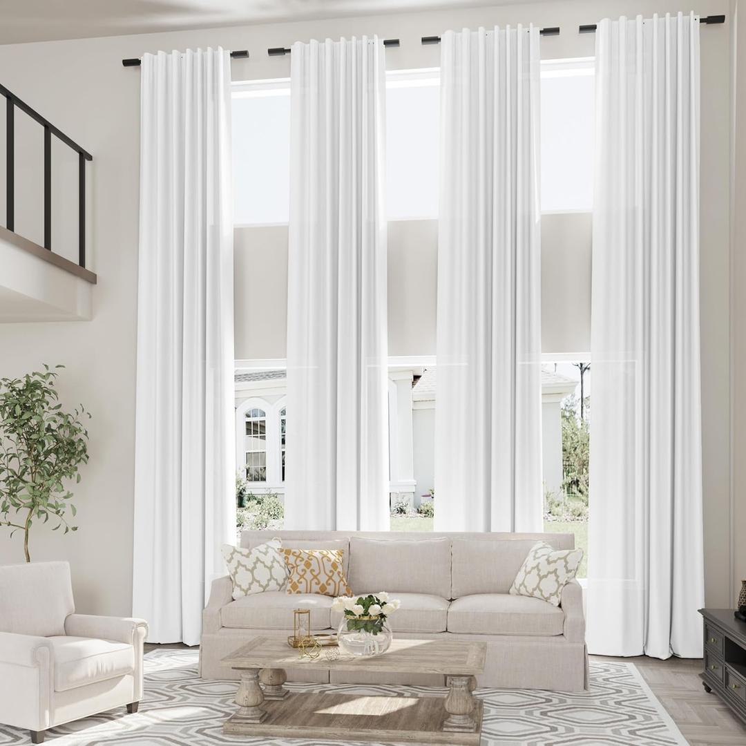 Extra Long Back Tab White Curtains 204 Inch Length for Tall Windows High Ceiling Pinch Pleat Rod Pocket Custom Linen Curtain Drape for 2 Story Window High Living Room 204 Inches Long 1 Panel 17 FT (52"W x 204"L (Pack of 1))