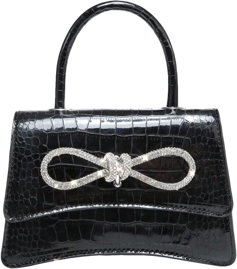 QWINEE Women's Bow Evening Bag Sparkly Clutch Purse Wedding Party Purses Glitter Rhinestone Cocktail Prom Handbags (Black)