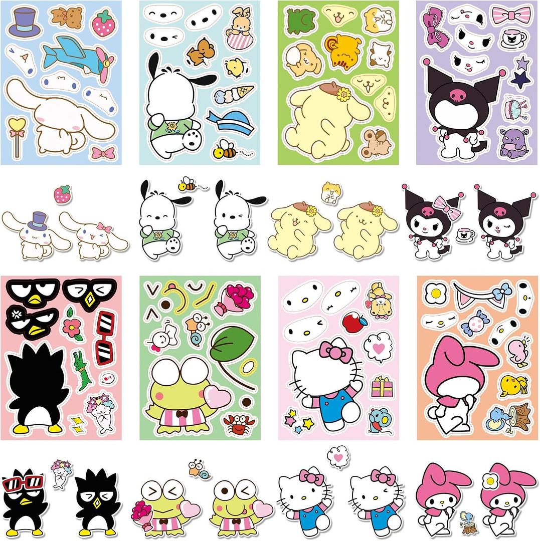 4 x 24Pcs Cute Cartoon Stickers, Mixed & Matched with 8 Designed Anime Sticker (3 of Each) for Reward, Party Decoration, Decor, Gift Idea