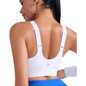 RUNNING GIRL Adjustable Straps High Impact Sports Bra for Women,High Support Workout Sports Bras with Sewn in Pads, White, Size L