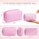 Sanwuta 6 Pcs Seersucker Cosmetic Bags Bulk Seersucker Makeup Bags Stripe Women Pouch Large Preppy Storage Pouch Toiletry Travel Organizer for Wedding Bridesmaid Bride Favor Mom Gift (Rainbow) (EXP 11/12/26)
