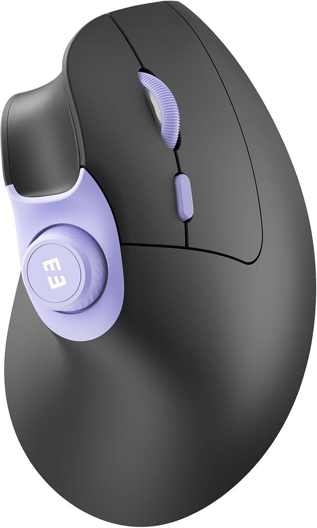 Seenda Ergonomic Mouse Wireless, MOU-302 Bluetooth Vertical Mouse Rechargeable, Volume Knob, Silent Mice & 1000/1600/2400 DPI, 3 Multi-Device Connection for Windows/PC/Laptop/Mac/MacBook, Black Purple