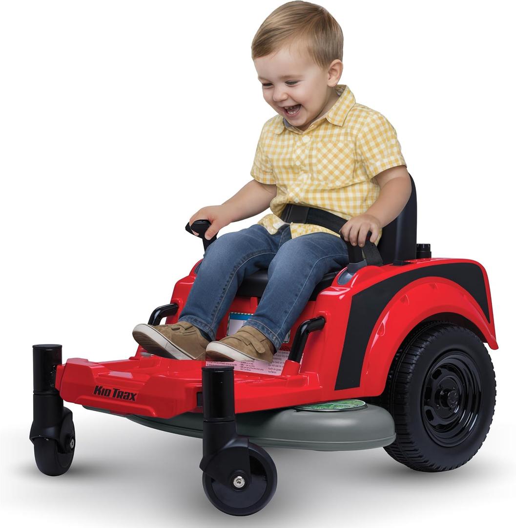 Kid Trax 12V Zero Turn Lawn Mower Jr. Ride on Toy - Riding Lawn Mower, Outdoor Toys, Kids Electric Car, Tractor Toy, Dual Handle, Twist and Turn, Speed to 2.5 MPH, Max Weight of 66lbs, Age 2-5, Red, Junior