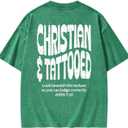 Graphic Tees Summer Women Men Cotton Novelty Oversized Crew Verse in Bible Christian Washed T-Shirt (Green, XL)