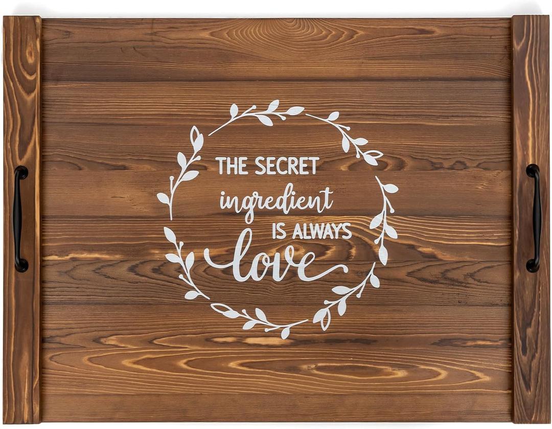 Noodle Board Stovetop Cover with Handles, Sink Wood Block Covers for Electric & Gas Stove, RV Stove Burner, Farmhouse Decorative Wooden Tray for Kitchen-The Secret Ingredient Is Always Love