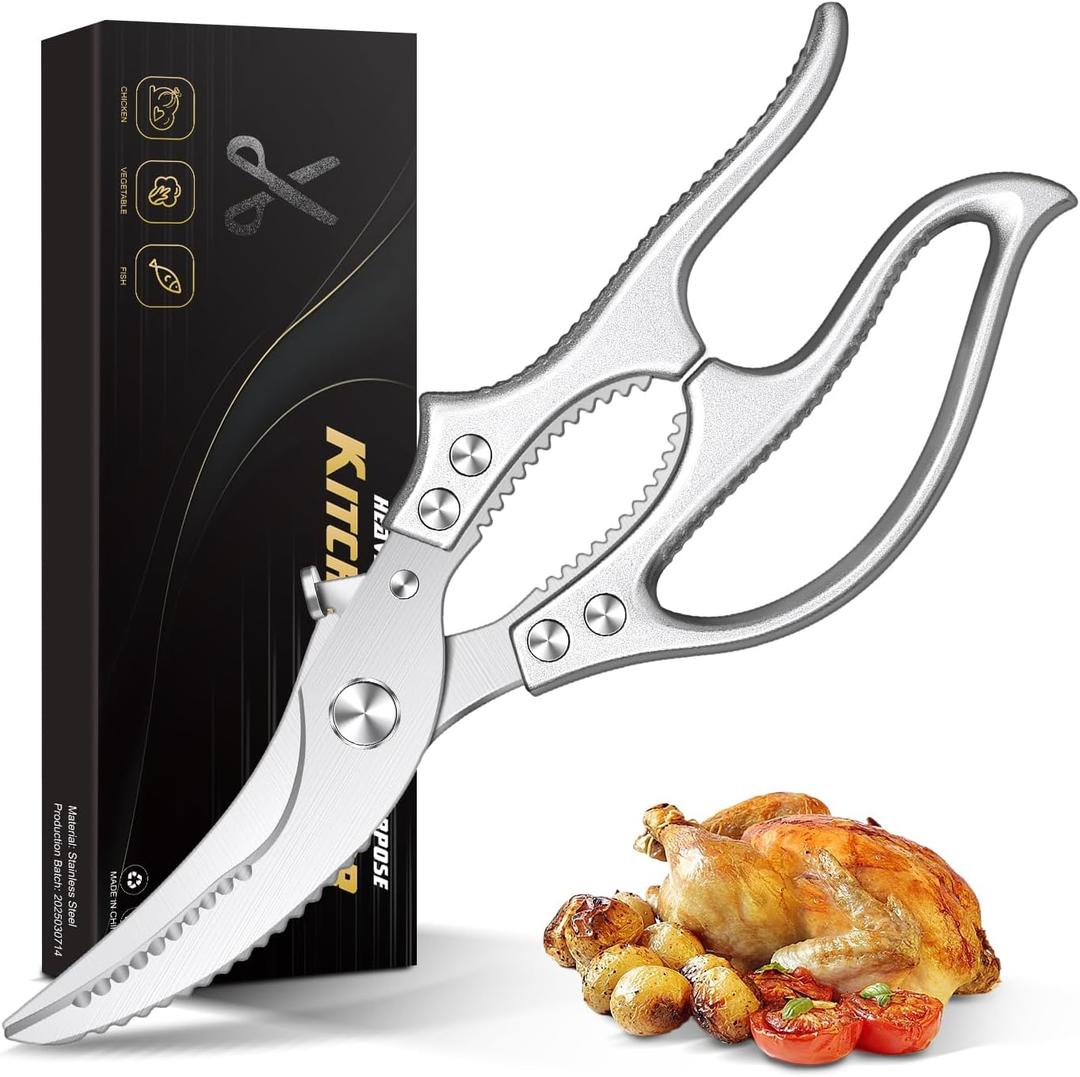 Kitchen Scissors  Luxury Heavy Duty Poultry Shears & Multipurpose Kitchen Scissors for Meat, Chicken, Fish & Vegetables, High Carbon Stainless Steel, Safety Lock, Dishwasher Safe