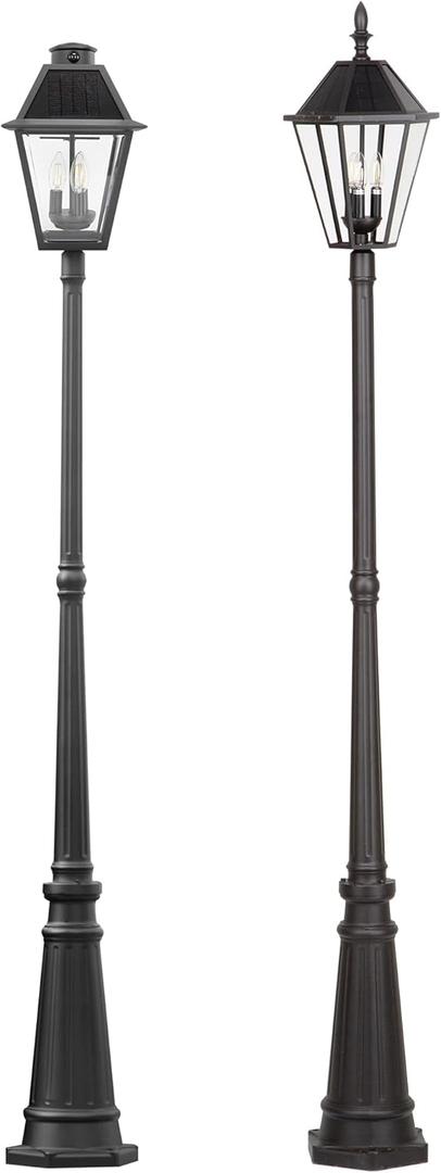LUTEC Outdoor Solar Lamp Post Light with Motion Sensor, Dusk to Dawn Waterproof Pole Light with Three Modes, Exterior Vintage Black Solar Powered Street Light Fixtures for Garden, Patio, Pathway, Yard