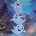 Goplus 4 Ft Halloween Decorations Outdoor Stacked Ghosts, Free-Standing Cute Yard Decorations with 120 Built-in LED Lights, Halloween Light up Spooky Ghosts for Lawn, Garden, Front Porch, Party