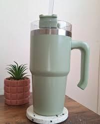 30 oz Tumbler with Handle | Stainless Steel Insulated Tumblers with Lids and Straw | Insulated Travel Mug Iced Coffee Cup | Keeps Cold for 34 Hours | Dishwasher Safe, BPA Free | Sage Green