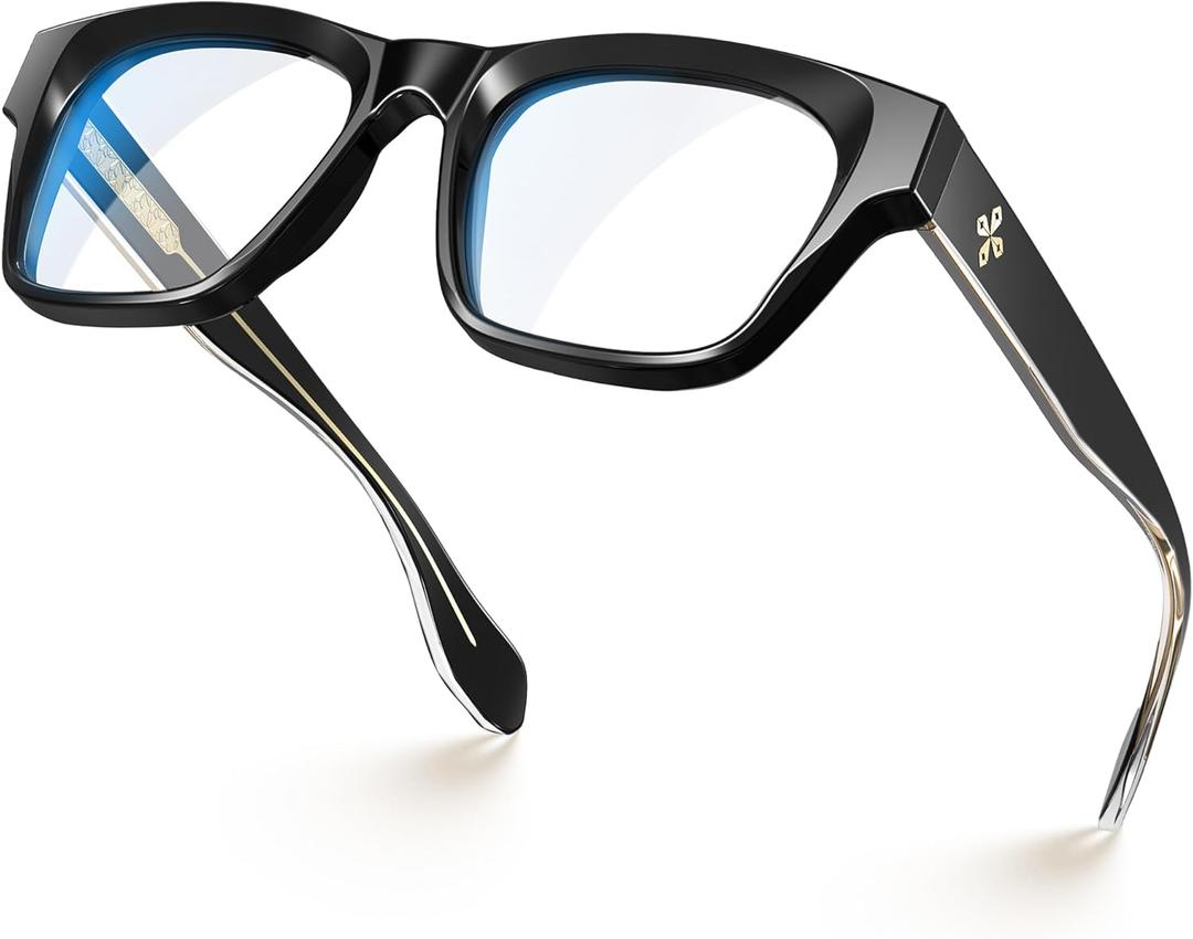 VISOONE Stylish Frame in Multiple Colors Blue Light Blocking Glasses for Men Women BONA (Black)