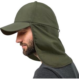 Mens XXL Sun Hats with Neck Flap UPF 50+ Waterproof Baseball Cap Adjustable Breathable Quick Dry Outdoor Fishing Hat (Army Green)