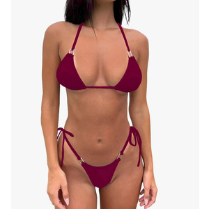 Thong Bikini Set Women Halter String Bikini Cheeky Sexy Two Piece Swimsuit Adjustable Bathing Suit Swimwear XS