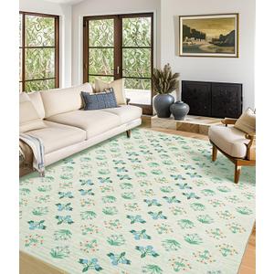 YIHOUSE Green Floral Washable Area Rug 6'x9'- Large Colorful Living Room Rug Ultra-Thin Non-Slip Area Rug for Bedroom, Nursery Room, Kids Room (Green, 6x9ft)