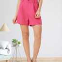 Women's Casual Pleated Dressy Business Work Shorts Elastic High Waisted Wide Leg with Pockets (Pink, XL)