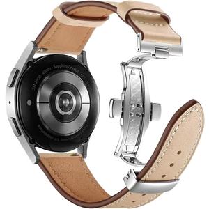 Genuine Leather Watch Band for Women Men Quick Release Spring Bars Bands 20mm 22mm Top Cowhide Calfskin Wristband Replacement Watchband Strap (Apricot-Silver Butterfly Buckle)