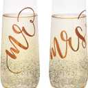 Juvale Set of 2 Mr and Mrs Champagne Toasting Flutes for Bride and Groom, His and Hers Wedding Day Glasses for Newlyweds, Engagement, Wedding and Bridal Shower Gifts (Rose Gold, 10oz)