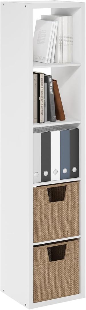 Furinno Cubicle Book Shelf, Vertical 5-Cube Bookshelf, Extra Thick Frame Horizontally & Vertically Reversible Bookcase with Open Back, 14.6" x 16" x 72", for Living Room, Bedroom, Home Office, White