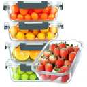 KOMUEE 30 oz 5 Pack Glass Meal Prep Containers, Glass Storage Containers with Lids - Dishwahser, Microwave, Oven and Freezer Safe