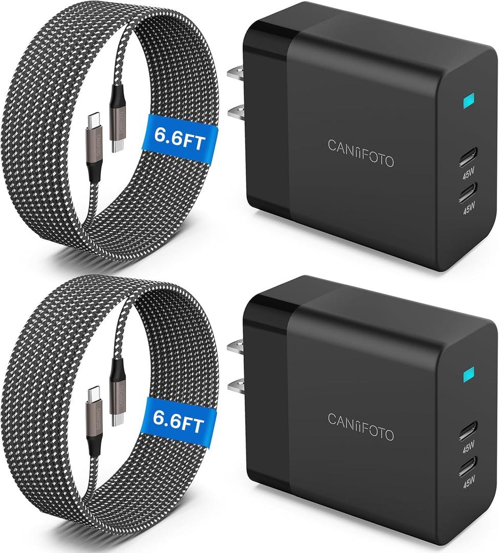 2Port 45W Super Fast Charger Type C, 2Pack 45W USB-C Charger Android Phone Charger Fast Charging for Samsung Galaxy S24 Ultra/S24+/S24/S23 Ultra/S23+/S22/S20/Note10+/Tab S9 with 2X 6.6ft Type C Cord