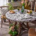 ARTABLE Round Fitted Tablecloth with Elastic Waterproof Oli Proof Table Cover Rustic Wipeable Table Protector for Home Picnic Outdoor (Black Flower, 48 Inch Round)