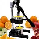 Commercial Heavy Duty Manual Citrus Juicer Press - Professional Cast Iron Hand Orange Squeezer with 304 Stainless Steel Strainer & Cup - Fruit Extractor for Pomegranate, Lemon, Lime - Black