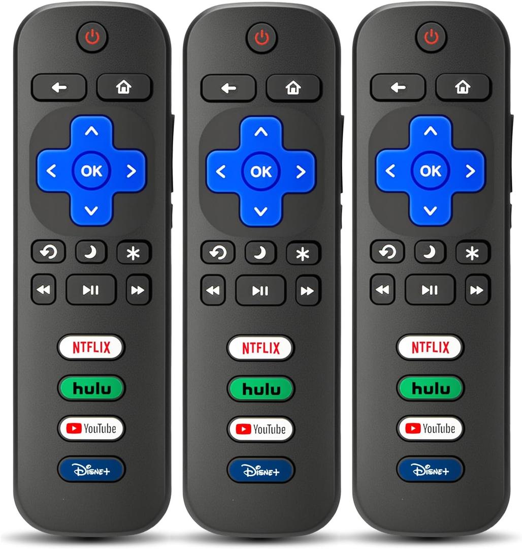 3-Pack Replacement Remote for Roku TV, Compatible with TCL/Onn/Hisense Roku TVs, No Setup Required