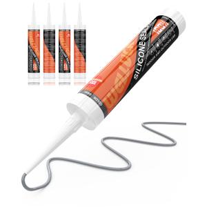 WELLUCK Grey Silicone Caulk, 100% Waterproof Silicone Sealant Adhesive Caulking,for RV, Kitchen,Bathroom, Window, Door, Glass,10.2FL.OZ/300ML4 Pack