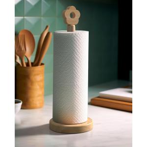 Cute Wooden Paper Towel Holder Stand - Kitchen Paper Hanger Rack Bathroom Towel Roll Stand Organizer Simply Standing Countertop Paper Roll Holder, Flower