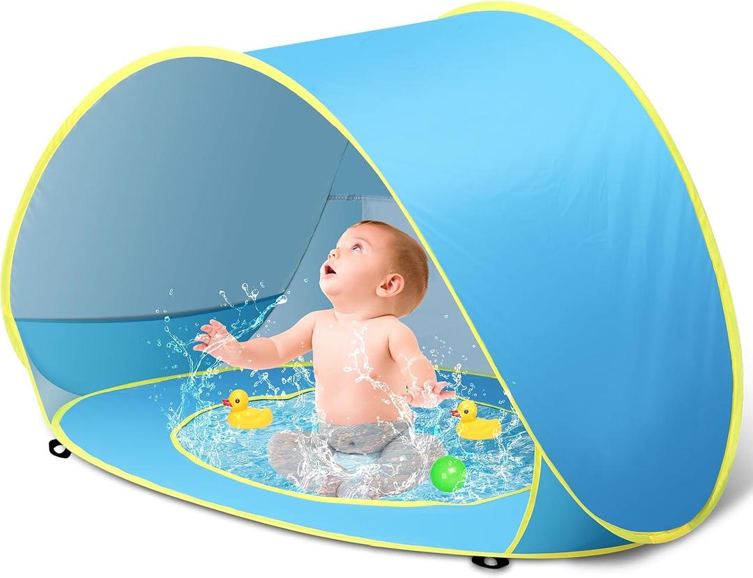 Baby Beach Tent with Pool, Pop Up Sun Shelter UPF 50+ UV Protection for Infant Toddlers, Portable Shade Tent with Carry Bag for Beach Outdoor Travel