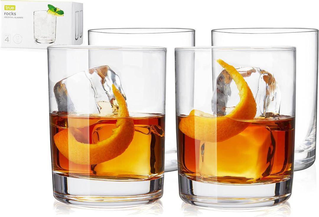 True Rocks Glass, Whiskey Tumblers, Old Fashioned Bourbon Scotch Brandy Drinking Glasses, Whiskey Glasses Perfect for Wedding, Anniversary, Housewarming, Cocktail Party, Home Bars, 12 oz, Set of 4