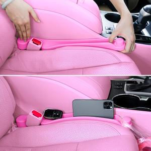 Car Seat Gap Filler Set of 2, 3IN1 Seat Side Gap Filler Plug with Storage Slot & Hook Function, Soft Foam Universal Fit Car SUV Truck Fill Gap Between Seats Console Organizer (Narrow Pink)