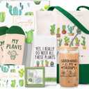 Plant Lover Gifts for Women,Succulent Cactus Ice Coffee Cup Gardening Gifts for Ladies With Crazy Plant Lady Keychain for Lover,Birthday/Friend/Christmas Gift