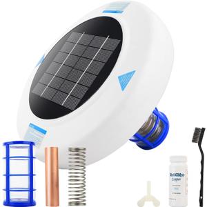 Floating Solar Pool Ionizer  Sun-Powered Pool Water Clarifier for Pools Up to 45,000 Gallons, Large Solar Panel & Thick Copper Anode, Enjoy Sparkling Water with Less Effort