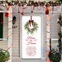Christmas Door Cover Banner, Bless This Home Christian Xmas Wreath Door Decorations Doorway Curtains Backdrop Background for Indoor Outdoor Winter Holiday Party Decor, 35 * 79 Inch