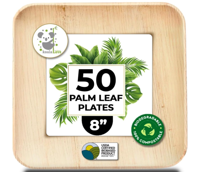 Palm Leaf Plate Bamboo Paper Plates Disposable 8 Inch Bulk Party Pack Eco Compostable Biodegradable Wooden Plate Best Alternative to Plastic Paper Plates (50 Pc)