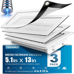 Magnetic Vent Covers with Vent Screen 5.1x13 Inch, White Mesh Vent Covers for Floor, Wall, Ceiling Air Vents, Ventilate While Prevent Objects from Entering, Air Vent Filters 3 Pack