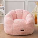 MAXYOYO Kids Bean Bag Chair, Floral Shaped Bean Bag Sofa, Plush Faux Fur Toddler Couch with Petal Backrest for Boys Girls, Stuffed Cozy Sofa for Nursery, Bedroom, Pink