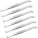 Honoson 5 Pcs Stainless Steel Tweezers for Crafting with Curved Serrated Tip Multipurpose Forceps Sewing Machine Tweezers Bulk (Silver)