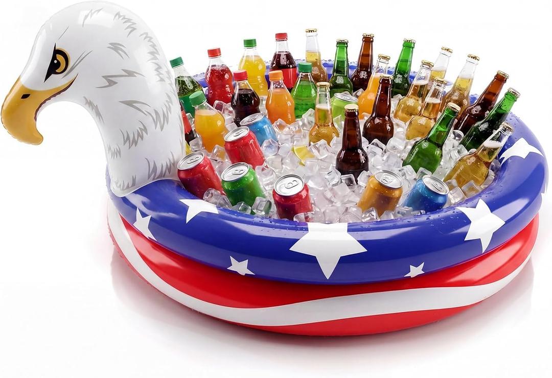 Inflatable Eagle Ice Cooler, 47" Large 4th of July Ice Serving Bar with 19 Gallon Capacity Holds 130+ Cans, Floating Beverage Cooler Bin for Pool, BBQ, Beach and Outdoor Patriotic Parties