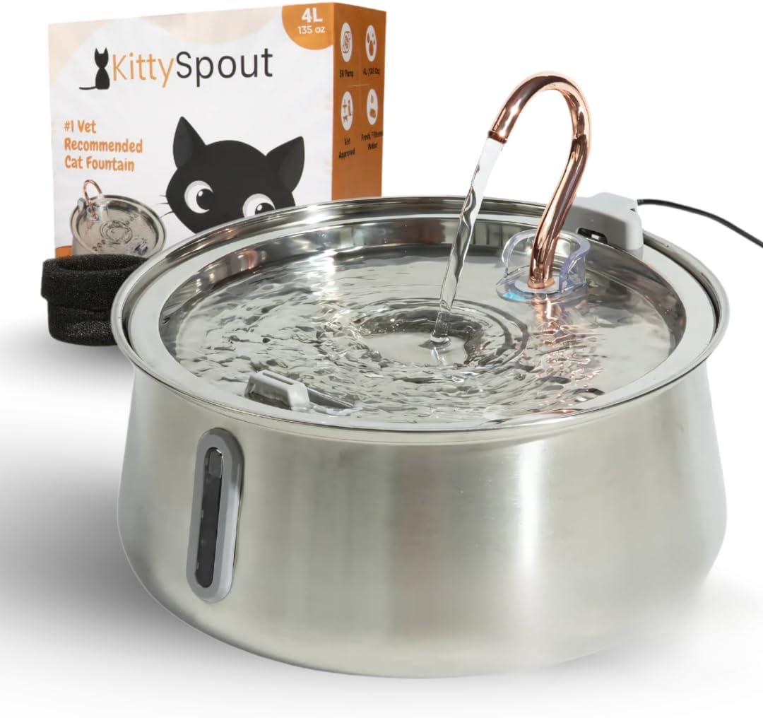 Stainless Steel Cat Water Fountain 2.0 Large  4L/135oz Indoor Automatic Pet Water Fountain for Cats, Ultra-Quiet Pump, Water Level Indicator, Multi Cat Metal Water Dispenser Bowl Stainless Steel Cat Water Fountain 2.0 Large  4L/135oz Indoor Automatic Pet Water Fountain for Cats, Ultra-Quiet Pump, Water Level Indicator, Multi Cat Metal Water Dispenser Bowl
