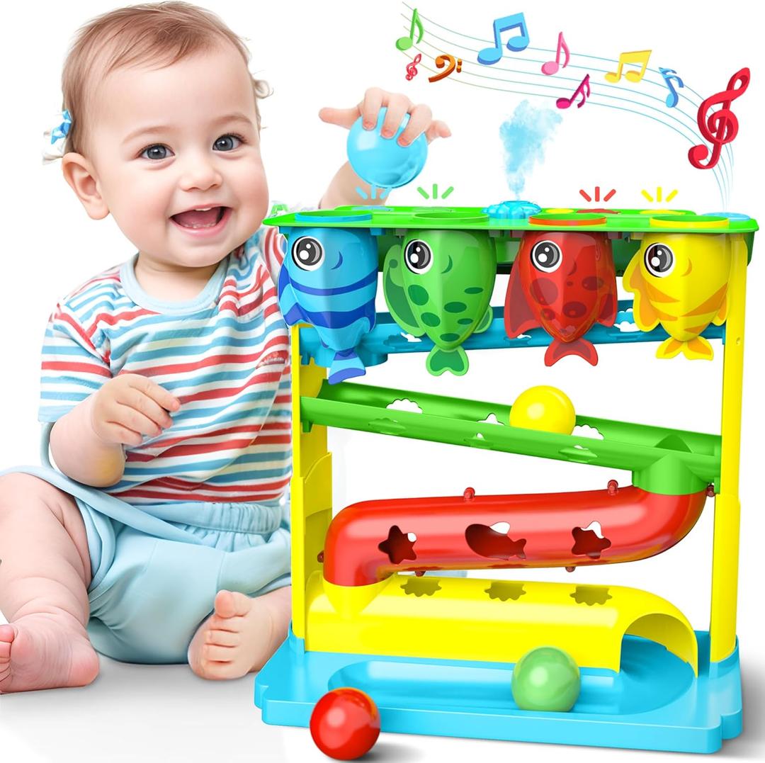 Drop Ball Baby Toy, Interactive Baby Toys for 1 Year Old Boys & Girls, 6 7 8 9 10 12+ Months, with 2 Modes, 50+ Songs, Light-Up and Water Spray - Early Learning Development ToyS STEM Educational Toy