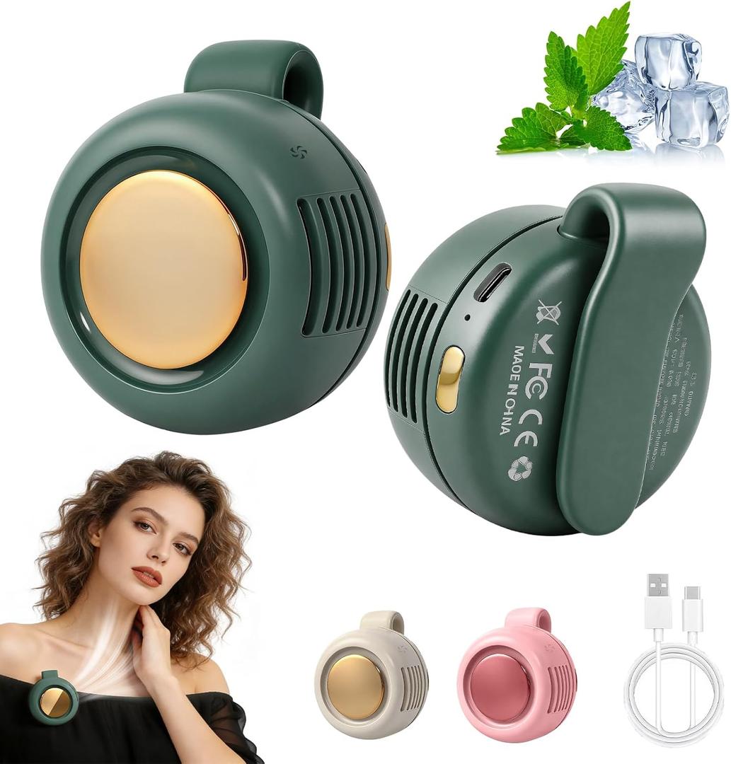 hepanio Portable Silent Mini Bladeless Fan Clip On,3 Speeds Clip-On Fans For Shirt,Small Clips Fanmini Whirlwind Fans For Waist Clips Suitable For Outdoor & Travel & Office (Green)