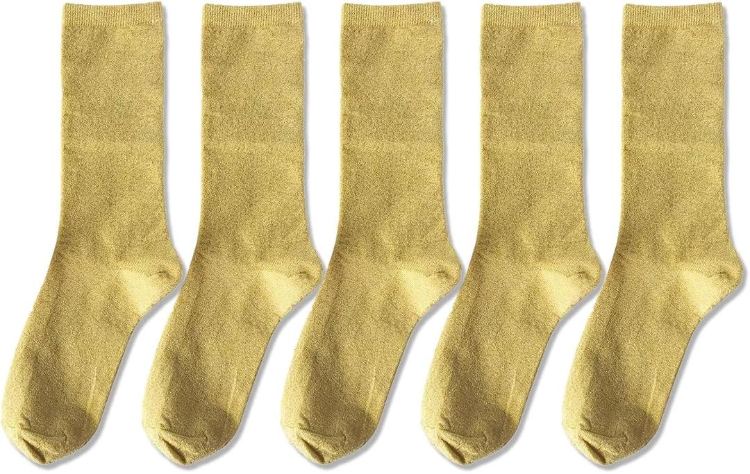2 Pairs Women's Novelty Glitter Ankle Socks Casual Ladies Bright Retro Sox Piles Sock (Gold)