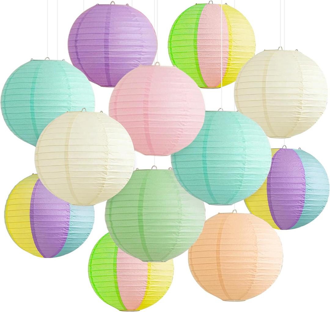 2 x 12 Pcs Pastel Paper Lanterns - 8" Hanging Round Paper Lanterns for Pastel Classroom Decor, Baby Shower Decorations, Birthday, Wedding Spring Party & Office Decor