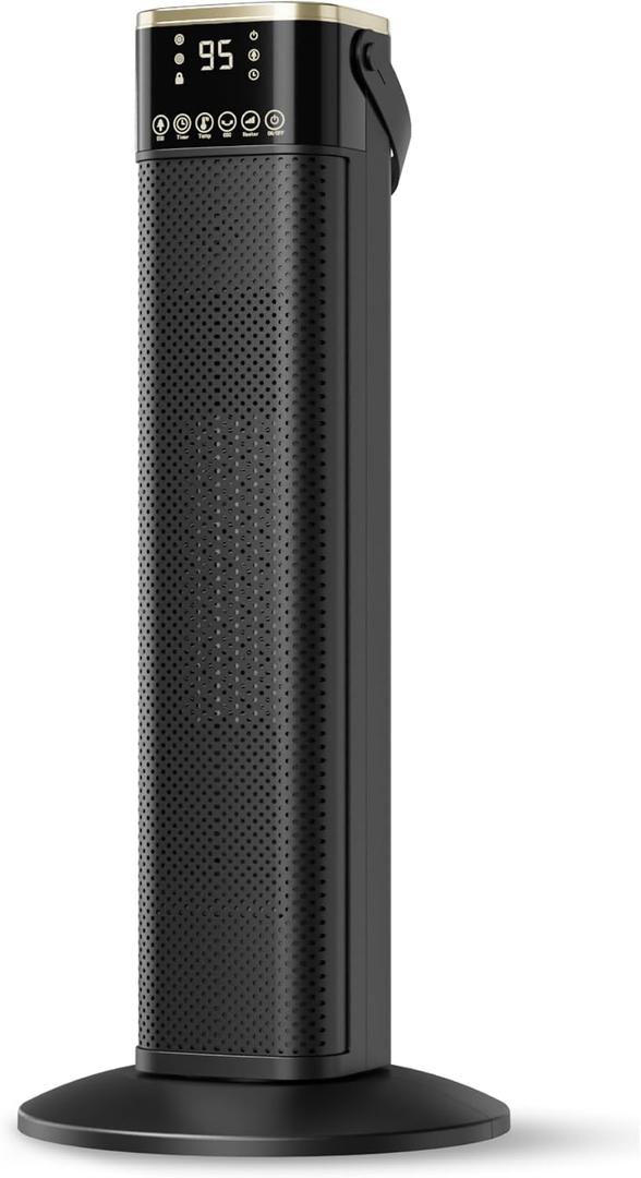 Space Heater for Indoor Use, 1500W PTC Ceramic Electric Heater with Thermostat, 45° Oscillation, 12H Timer, Remote Control, Tip-Over & Overheat Protection for Office, Bedroom, Home