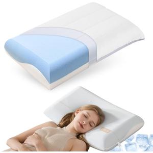 Cooling Memory Foam Pillow for Sleeping, Neck Pillow for Side, Back, Stomach Sleepers, Bed Pillow for Neck Pain Relief, Two-Sided Washable Reversible Cover, Standard Size (1 Pack, 5'')